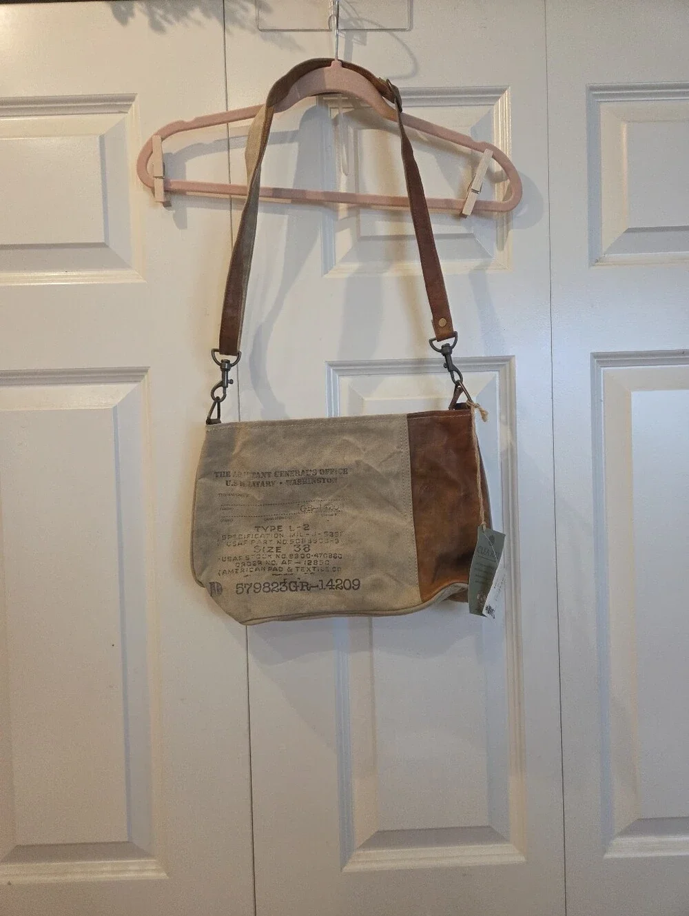 Clea Ray Canvas and Leather Crossbody Messenger Bag - Tan/Brown